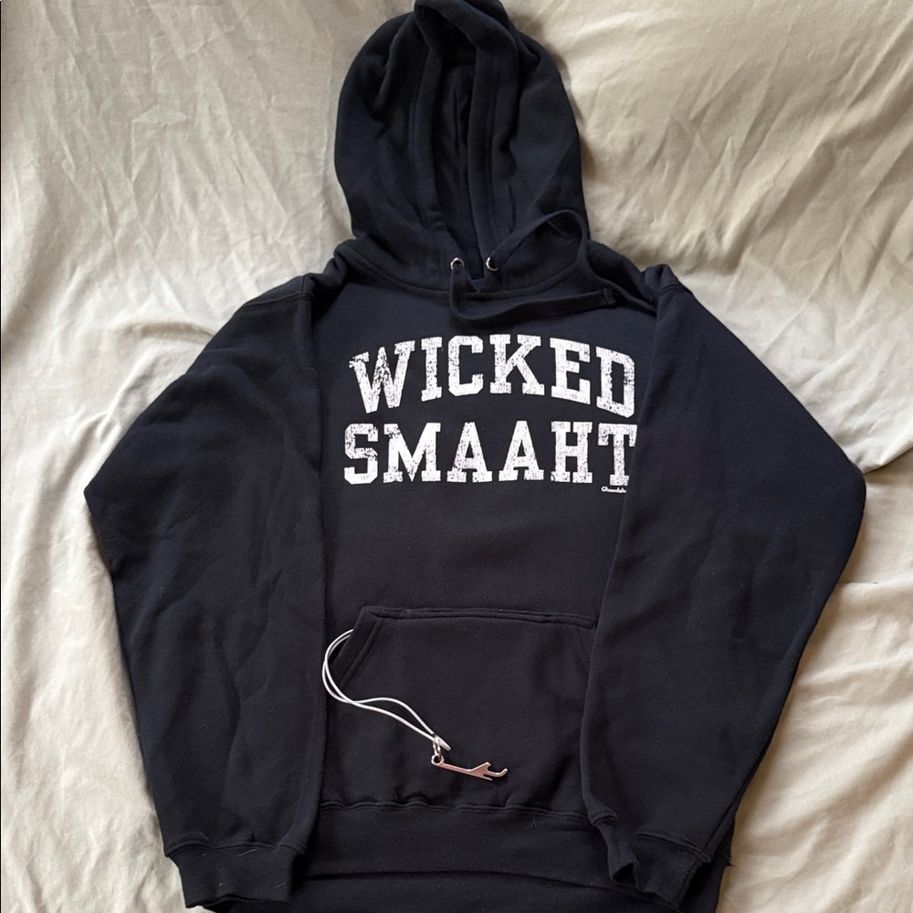 Black 'Wicked Smaaht' Hoodie-NWT. Built in koozie and bottle opener.